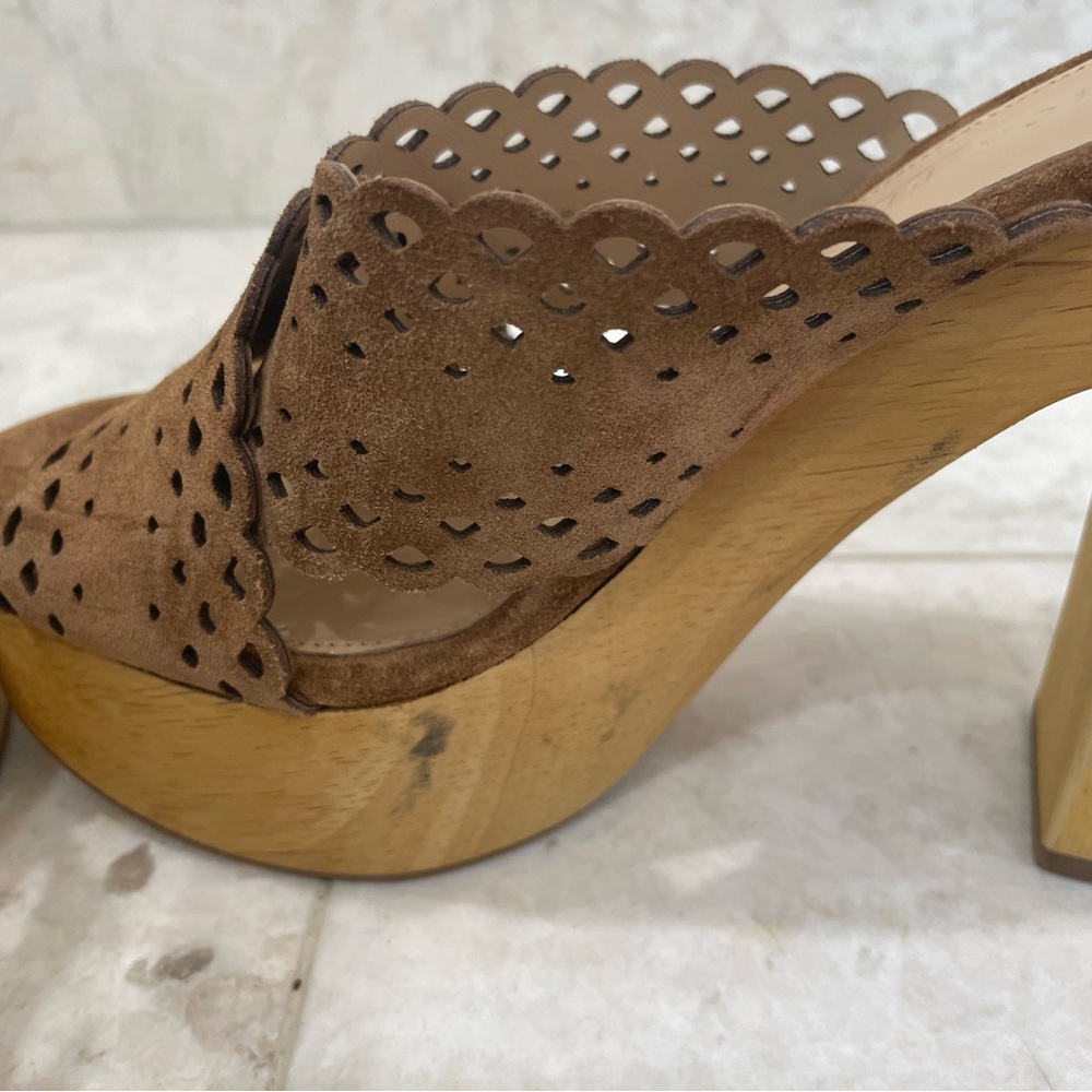 VERONICA BEARD {5M} Platform Mules "Gaynor" Brown Suede - Picture 6 of 10